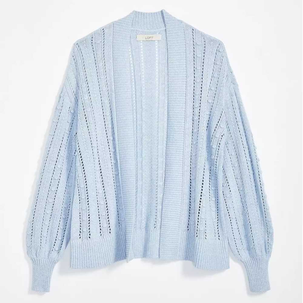 Loft Bobble Shrunken Cardigan Light Blue 100% Cotton Size XS Balloon Sleeve